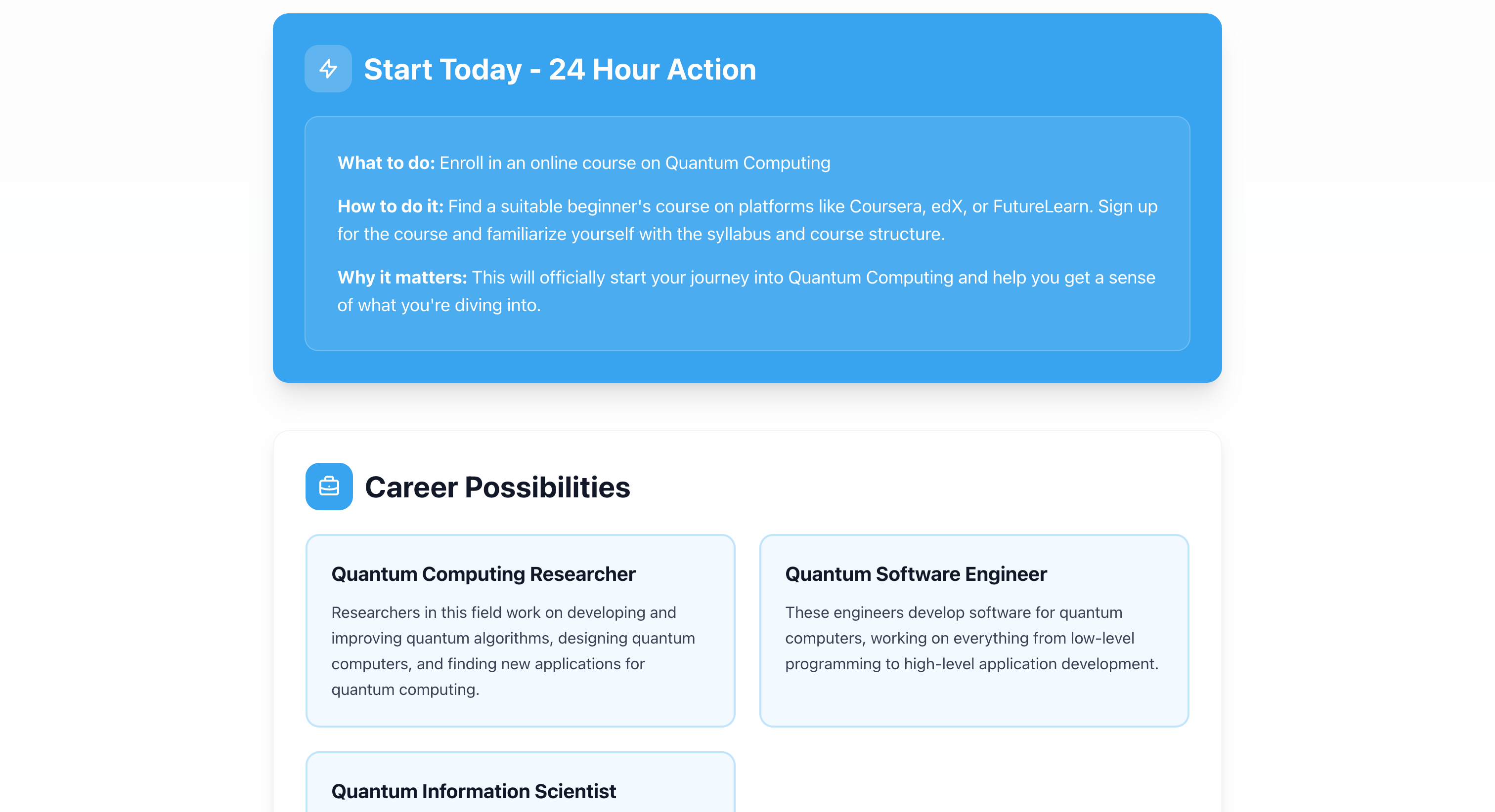 Explore plan interface showing action steps